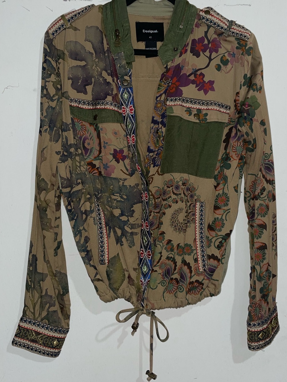 Desigual Olive Green Patchwork Floral Utility Jacket